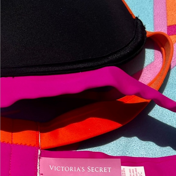 VS Hottie Halter: Victoria’s Secret Double-Banded Bikini Top Black, Pink, Orange - Picture 5 of 7